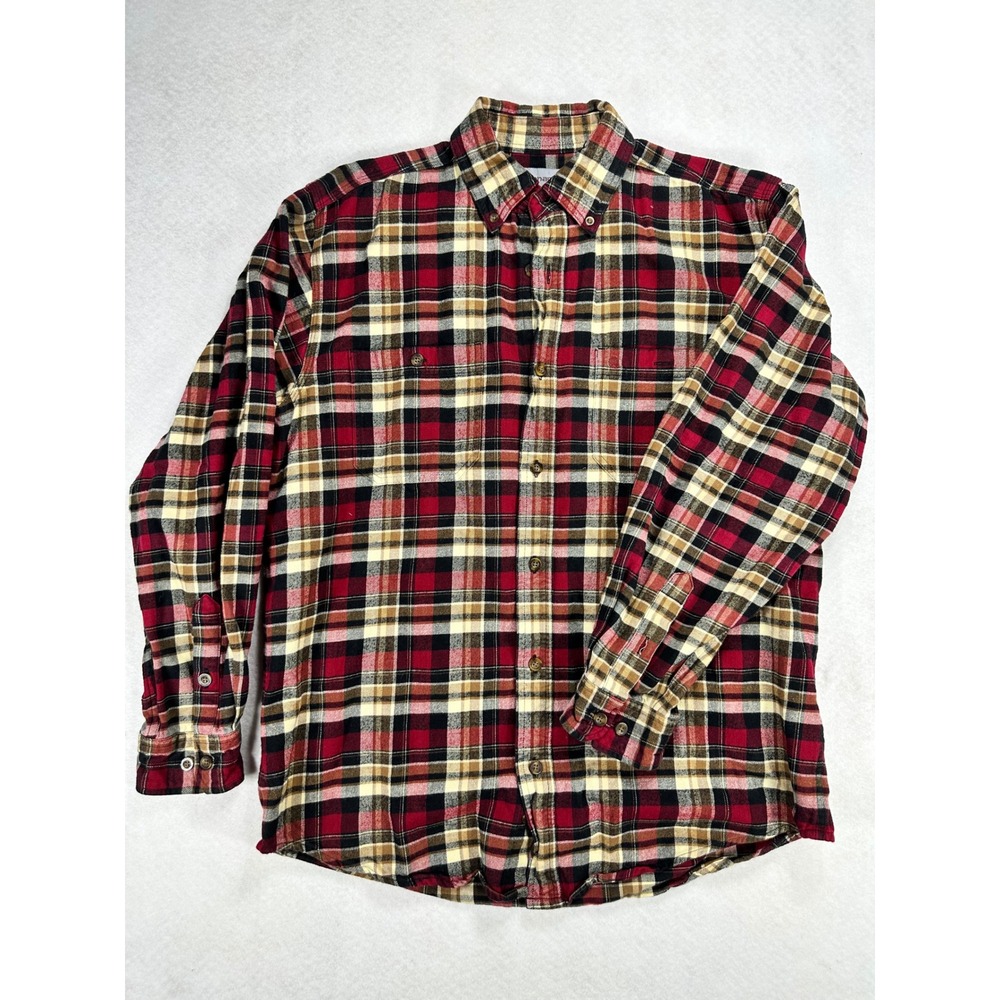 Carhartt Mens Red Black Plaid Flannel Button Down Shirt Regular L